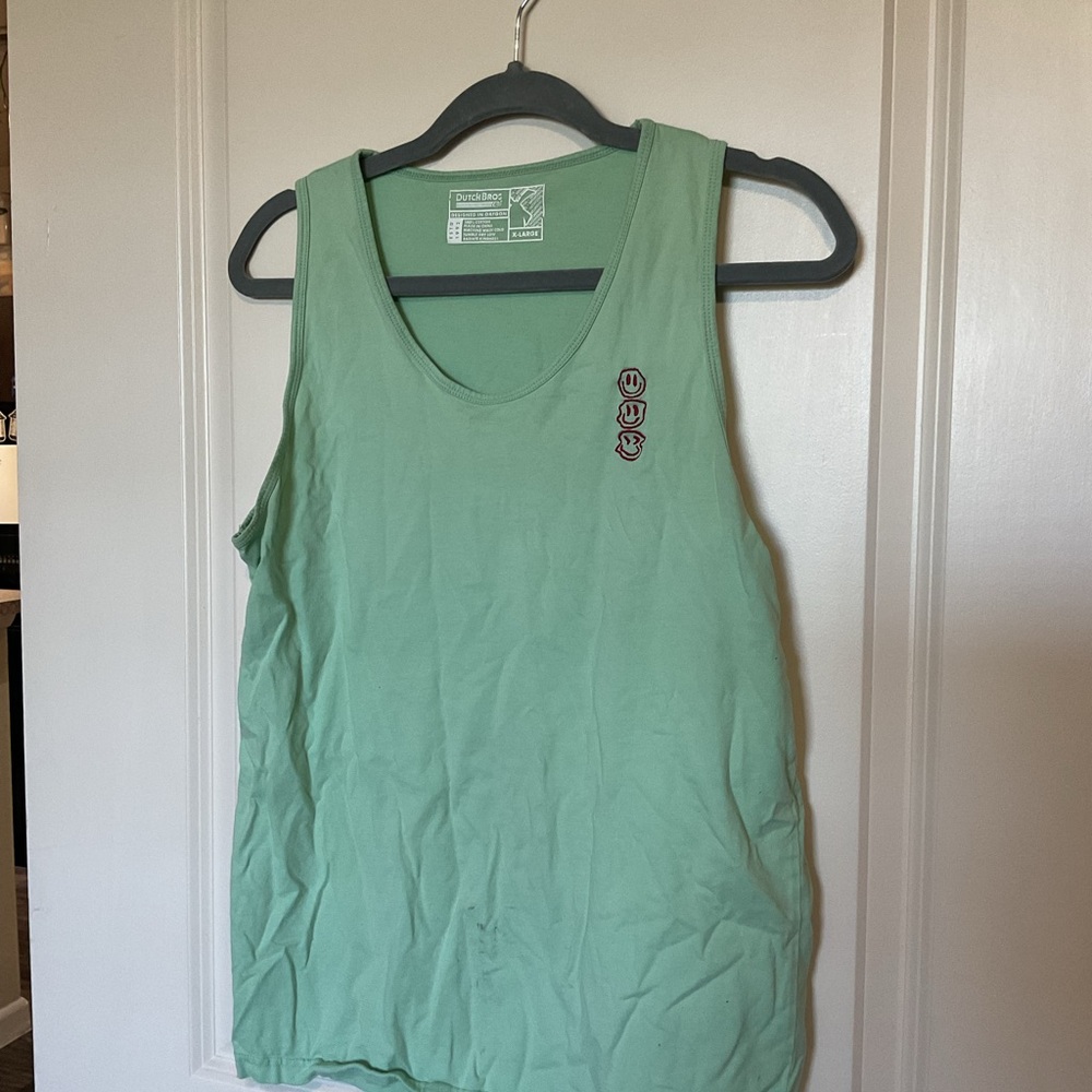 Dutch Bros Mint Green Tank Top with Smiley Stack Embroidery